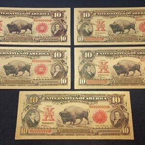"LOT OF 5" 1901 Lewis & Clark/Bison 24k Gold Foil Novelty Banknote